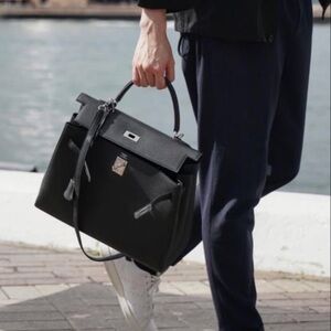 Hermes Kelly 35 Black Retourne Leather Bag